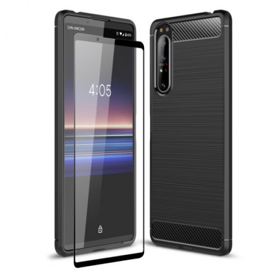 Olixar Sentinel Sony Xperia 1 II Case & Glass Screen Protector â€“ Black