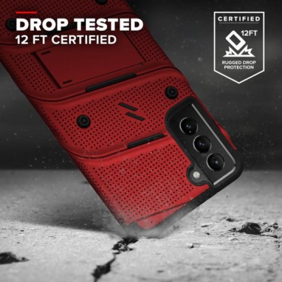 Zizo Bolt Samsung Galaxy S21 Tough Case & Screen Protector - Red