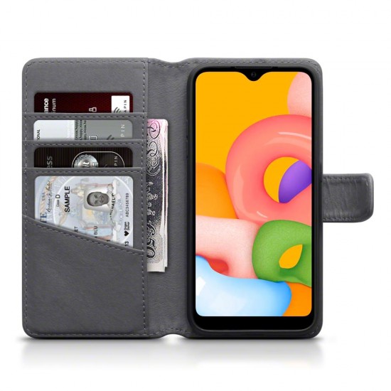 Terrapin Real Leather Wallet Case for Samsung Galaxy A01 - Grey