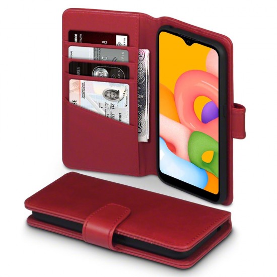 Terrapin Real Leather Wallet Case for Samsung Galaxy A01 - Red