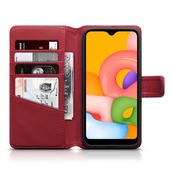 Terrapin Real Leather Wallet Case for Samsung Galaxy A01 - Red