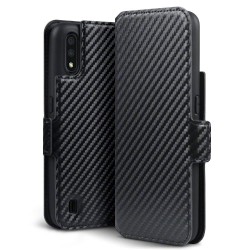 Terrapin Samsung Galaxy A01 Low Profile PU Leather Wallet Case - Black Carbon Fi
