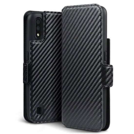 Terrapin Samsung Galaxy A01 Low Profile PU Leather Wallet Case - Black Carbon Fi Terrapin Samsung Galaxy A01 Low Profile PU Leather Wallet Case - Black Carbon Fi