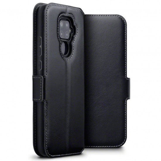 Terrapin Huawei Mate 30 Lite Low Profile Genuine Leather Wallet Case - Black