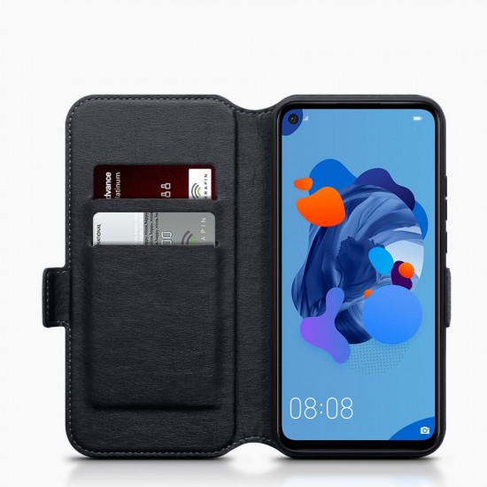 Terrapin Huawei Mate 30 Lite Low Profile Genuine Leather Wallet Case - Black