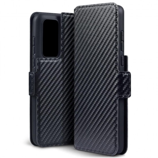 Terrapin Huawei P40 Low Profile PU Leather Wallet Case - Black Carbon Fibre Text