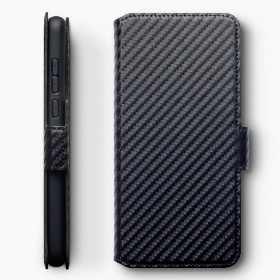 Terrapin Huawei P40 Low Profile PU Leather Wallet Case - Black Carbon Fibre Text