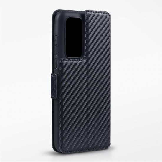Terrapin Huawei P40 Low Profile PU Leather Wallet Case - Black Carbon Fibre Text