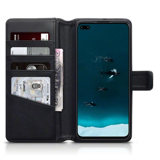 Terrapin Huawei Honor V30 Real Leather Wallet Case - Black