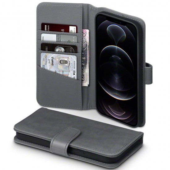 Terrapin iPhone 12 Pro Max Real Leather Wallet Case - Grey