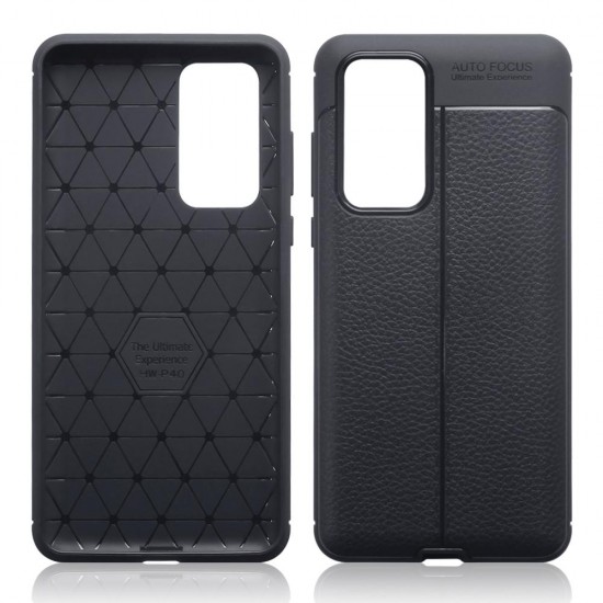 Terrapin Huawei P40 Leather Texture Design TPU Gel Case - Black