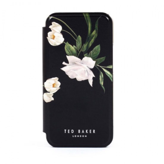 Ted Baker Elderflower iPhone 12 Anti-Shock Folio Case-Black/Silver Ted Baker Elderflower iPhone 12 Anti-Shock Folio Case-Black/Silver