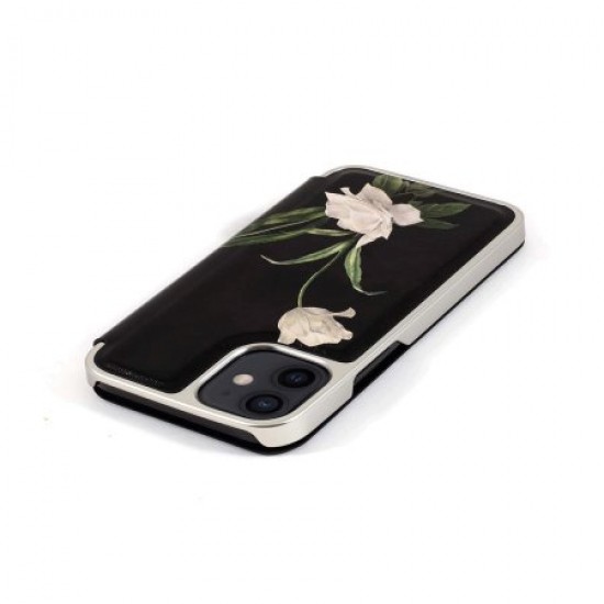 Ted Baker Elderflower iPhone 12 Anti-Shock Folio Case-Black/Silver Ted Baker Elderflower iPhone 12 Anti-Shock Folio Case-Black/Silver