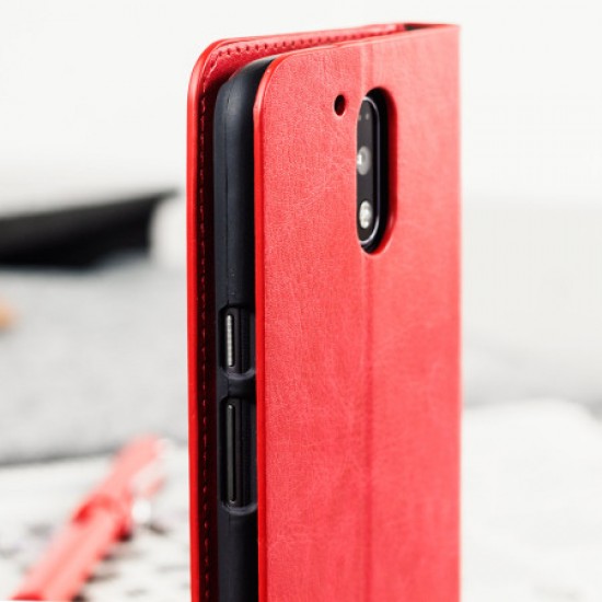 Olixar Leather-Style Moto G4 Plus Wallet Stand Case - Red