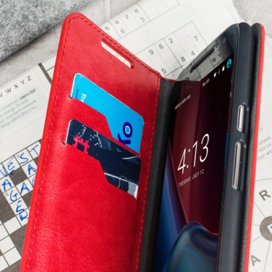 Olixar Leather-Style Moto G4 Plus Wallet Stand Case - Red