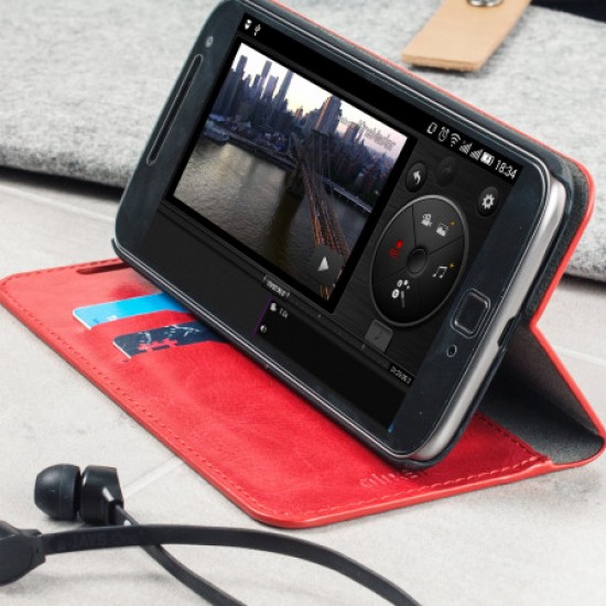 Olixar Leather-Style Moto G4 Plus Wallet Stand Case - Red