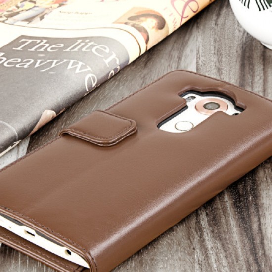 Olixar Genuine Leather LG V10 Wallet Case - Brown