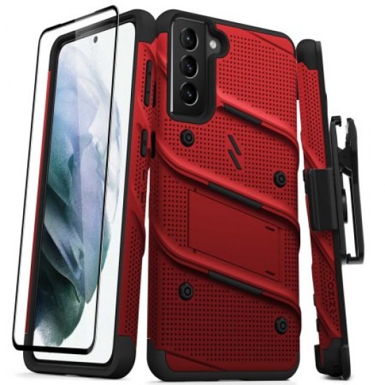 Zizo Bolt Samsung Galaxy S21 Plus Tough Case & Screen Protector - Red