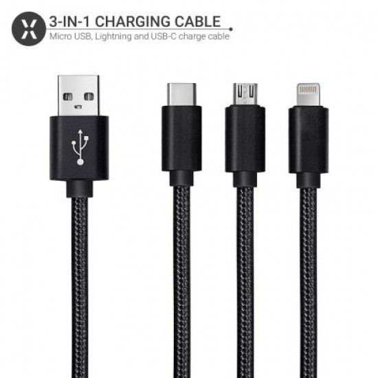 Olixar 3-in-1 USB-C, Lightning & Micro USB Braided Tough Cable
