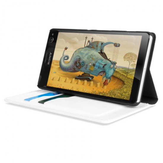 Olixar Leather-Style Sony Xperia C4 Wallet Stand Case - White