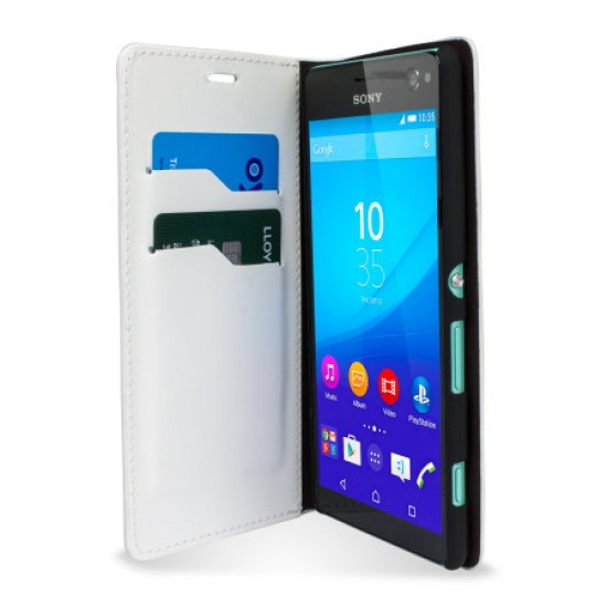 Olixar Leather-Style Sony Xperia C4 Wallet Stand Case - White