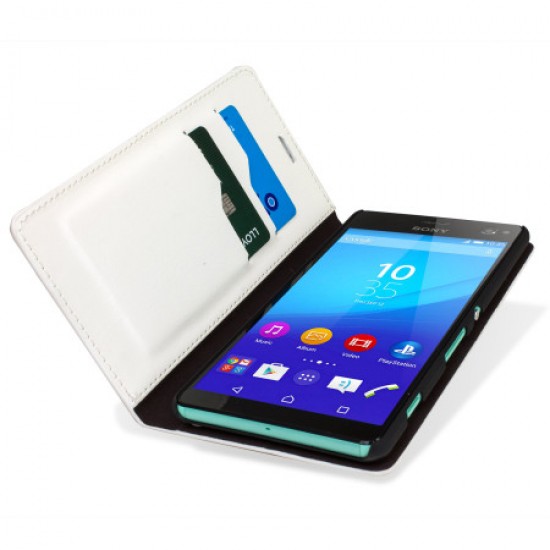 Olixar Leather-Style Sony Xperia C4 Wallet Stand Case - White