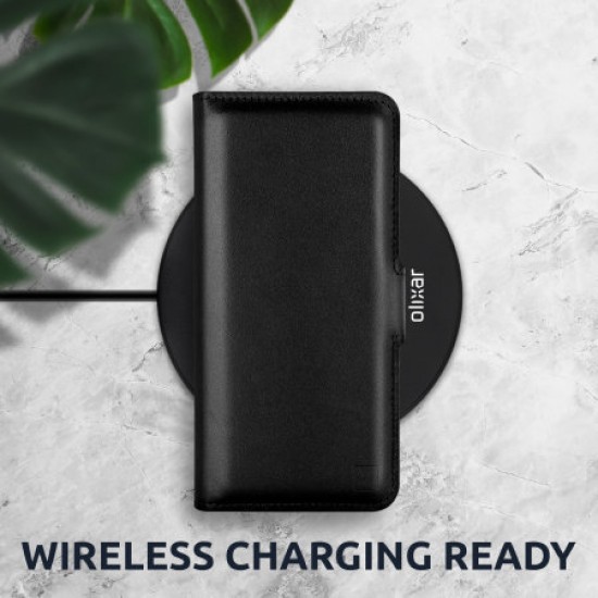 Olixar Genuine Leather OnePlus 9 Pro Wallet Stand Case - Black