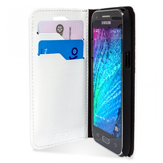 Olixar Leather-Style Samsung Galaxy J1 2015 Wallet Case - White
