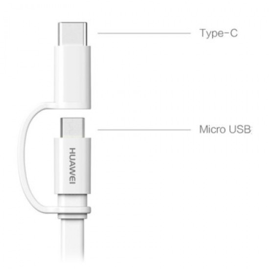 Official Huawei 2-in-1 Micro USB & USB-C 1.5m Charging Cable - White