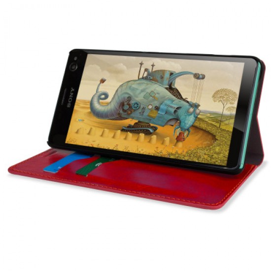 Olixar Leather-Style Sony Xperia C4 Wallet Stand Case - Red