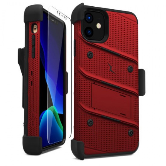 Zizo Bolt Series iPhone 11 Case & Screen Protector - Red/Black