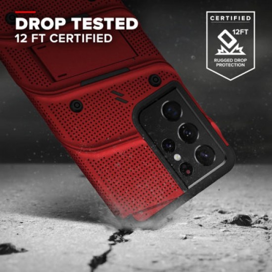 Zizo Bolt Samsung Galaxy S21 Ultra Tough Case & Screen Protector - Red