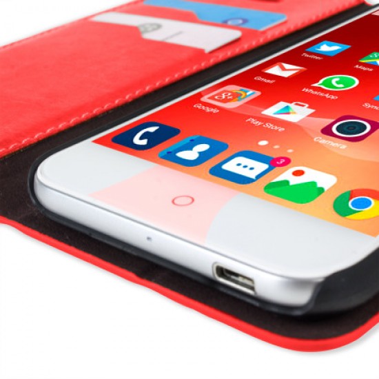 Olixar Leather-Style ZTE Blade S6 Wallet Stand Case - Red