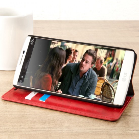 Olixar Leather-Style LG V10 Wallet Stand Case - Red