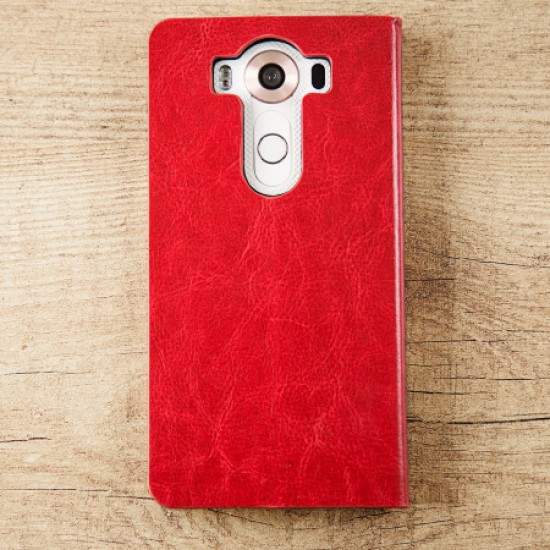 Olixar Leather-Style LG V10 Wallet Stand Case - Red