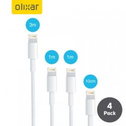 Olixar Multi-length Lightning Charge & Sync Cables - 4 Pack - Black