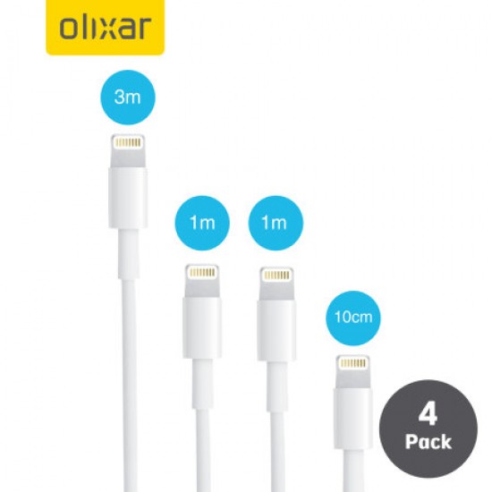 Olixar Multi-length Lightning Charge & Sync Cables - 4 Pack - Black