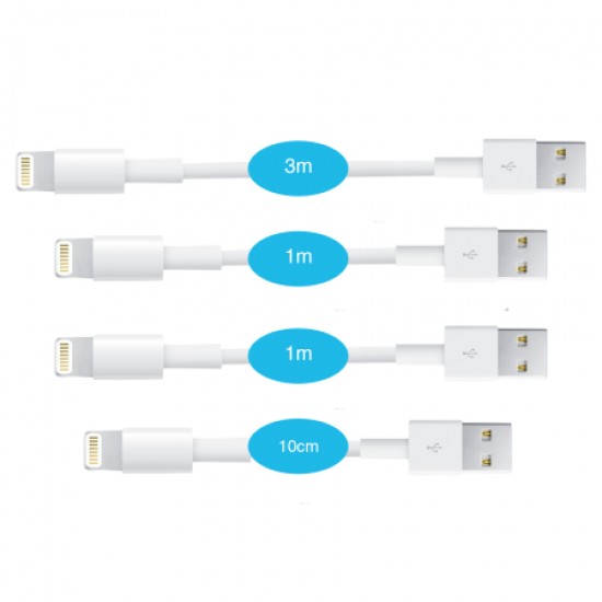 Olixar Multi-length Lightning Charge & Sync Cables - 4 Pack - Black