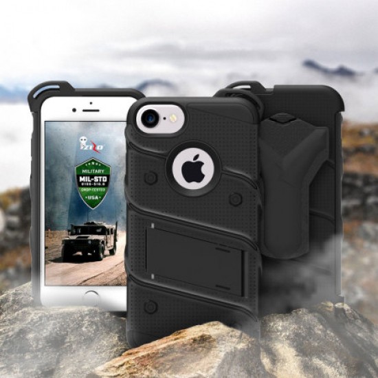Zizo Bolt Series iPhone 8 / 7 Tough Case & Belt Clip - Black