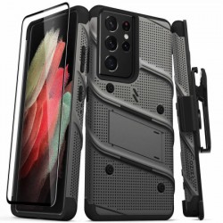 Zizo Bolt Samsung Galaxy S21 Ultra Tough Case & Screen Protector- Grey