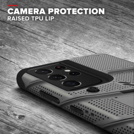 Zizo Bolt Samsung Galaxy S21 Ultra Tough Case & Screen Protector- Grey