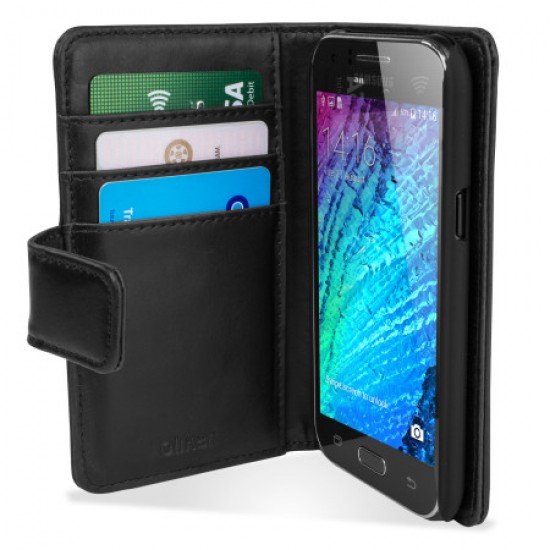 Olixar Samsung Galaxy J1 2015 Genuine Leather Wallet Case - Black