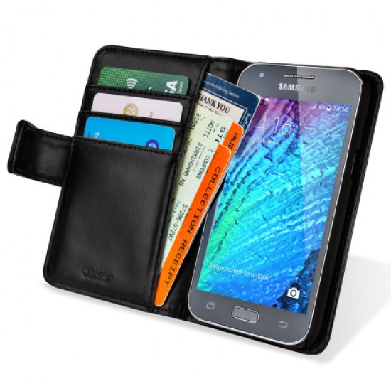 Olixar Samsung Galaxy J1 2015 Genuine Leather Wallet Case - Black