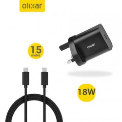 Olixar 18W USB-C PD Fast Wall Charger W/ 1.5m USB-C To C Cable - Black