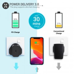 Olixar Power Delivery 18W Single USB-C Wall Charger - UK Plug - Black