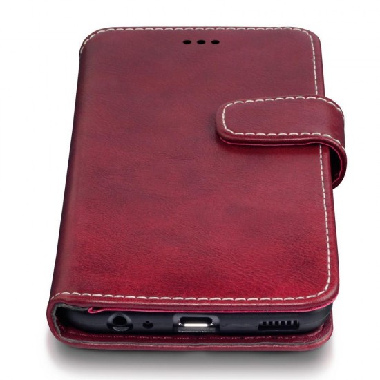 Terrapin Huawei P10 Faux Leather Wallet Case + Stand Function - Red White Stitch