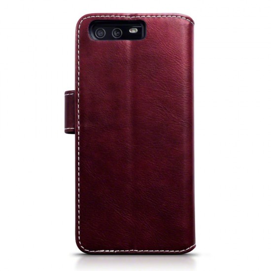 Terrapin Huawei P10 Faux Leather Wallet Case + Stand Function - Red White Stitch