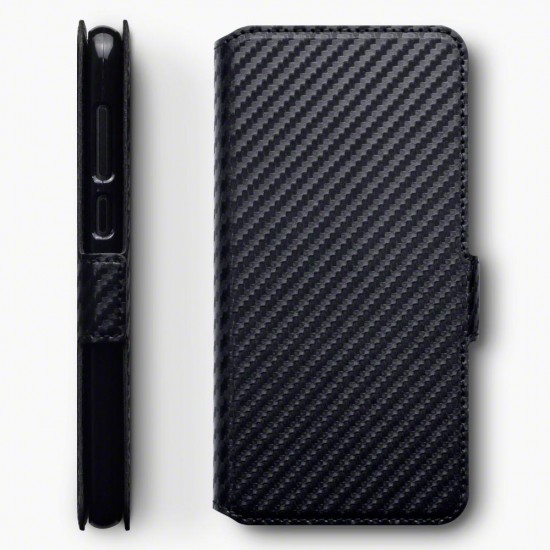 Terrapin Nokia 6.1 PLUS/X6 Ultra Slim Faux Leather Wallet Case - Black Carbon Fi
