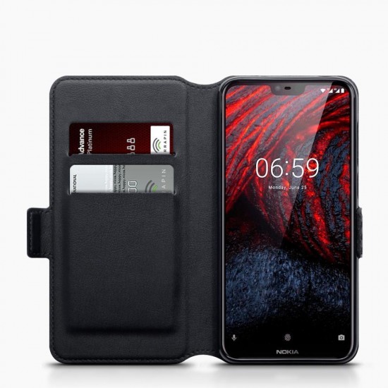 Terrapin Nokia 6.1 PLUS/X6 Ultra Slim Faux Leather Wallet Case - Black Carbon Fi