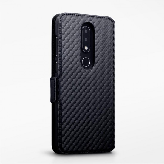 Terrapin Nokia 6.1 PLUS/X6 Ultra Slim Faux Leather Wallet Case - Black Carbon Fi
